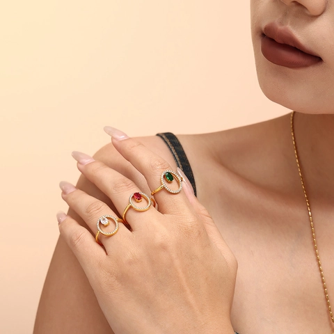 Titanstahl Zirkonia Ring Offen Einstellbar Geometrisch Ovaler Stein Luxus Vergoldeter Modeschmuck Für Damen Party Geschenk