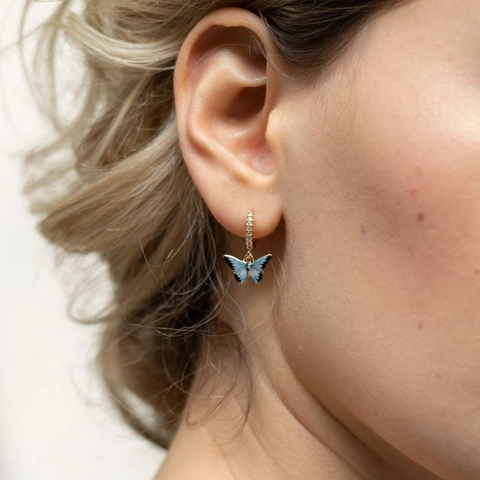 Collar Con Colgante De Mariposa Vintage Esmalte Azul Cadena De Cobre Chapada En Oro 14K Joyas Elegantes
