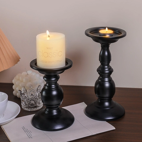 European Retro Iron Candle Holder Matte Black Metal Pillar Candlestick For Table Wedding Home Decor Romantic Gift