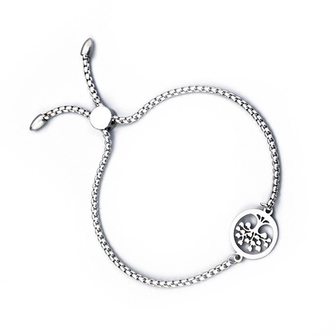 Pulsera Árbol De La Vida Acero Inoxidable Ajustable Cadena De Caja Joyería Para Hombres Mujeres Unisex Color Plata