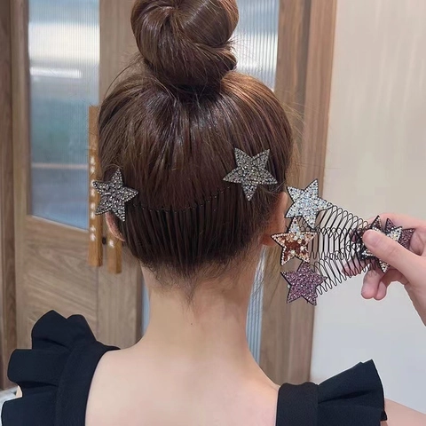 Rhinestone Star Hair Comb Alloy Invisible Hair Insert For Women Girls Sparkling Flyaways Styling Tool Accessory