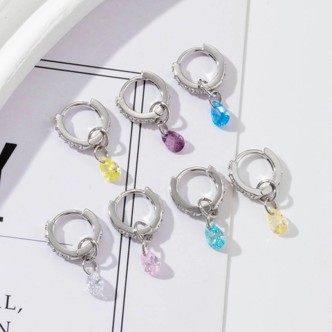 Copper Zirconia Hoop Earrings With Colorful Pear Shaped Teardrop Pendant Cubic Zirconia Drop Earrings For Women