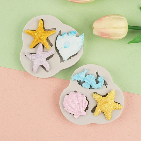 Stampo Silicone Tema Oceano Stella Marina Cavalluccio Marino Conchiglia Fondant Decorazione Torta Cioccolato DIY Strumento