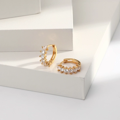 925 Sterling Silver Zirconia Hoop Earrings Minimalist Geometric Row Drill Huggie Earrings For Women Trendy Jewelry Gift