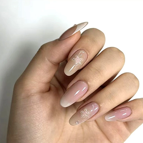 Press On Nails Abs Resin Gradient Long Stiletto Elegant 3d Flower Rhinestone Girl Sweet Manicure Accessory