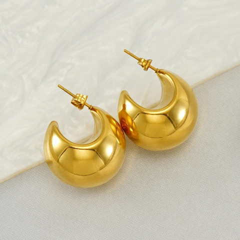 Pendientes De Aro Gruesos De Acero Inoxidable Chapado En Oro De 18K Gota Forma De C Geométrico Minimalista Joyas Mujer