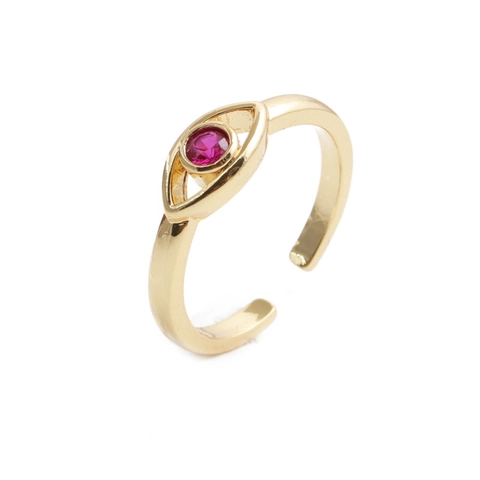 Anello Occhio Del Diavolo Rame Placcato Oro Zirconia Cubica Colorata Regolabile Aperto Per Donna