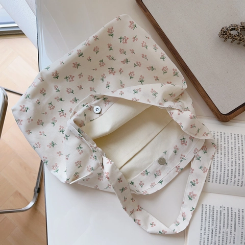 Blumen Baumwolle Canvas Unterachseltasche Minimalistische Elegante Schulterhandtasche Mit Magnetverschluss Lässige Retro Für Damen