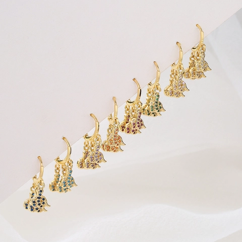Orecchini A Cerchio Huggie In Rame Placcato Oro 18K Con Zirconia Cubica Ciondoli A Foglia Stratificati Gioielli Eleganti