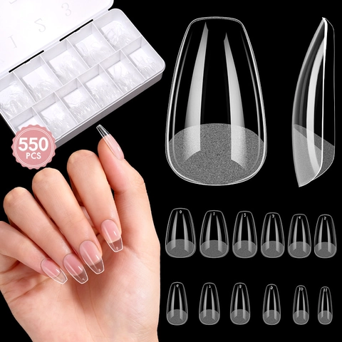 Klare Soft Gel Nagelspitzen Full Cover Sargform Falsche Nägel Ultradünne Ballerina Stil Transparente Matte Basis Maniküre Verlängerung
