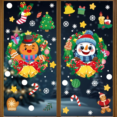Christmas Window Clings Santa Reindeer Snowman Static Stickers Double Sided Waterproof PVC Xmas Decoration