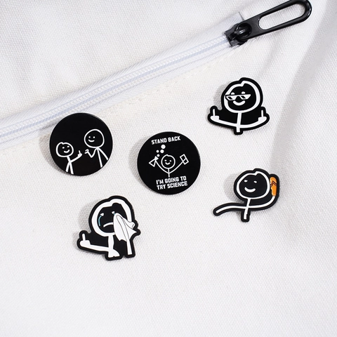 Broche Drôle de Bonhomme Allumette Mème en Alliage de Zinc Pin's Émaillé Bijou Humoristique Cadeau pour Vêtements Sac Accessoire