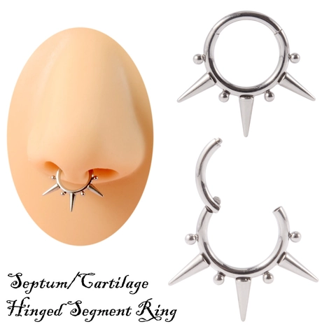 Anello per Setto Nasale a Cerniera in Titanio G23 Punk con Punte e Perline Orecchini a Bottone Piercing per cartilagine Gioielli