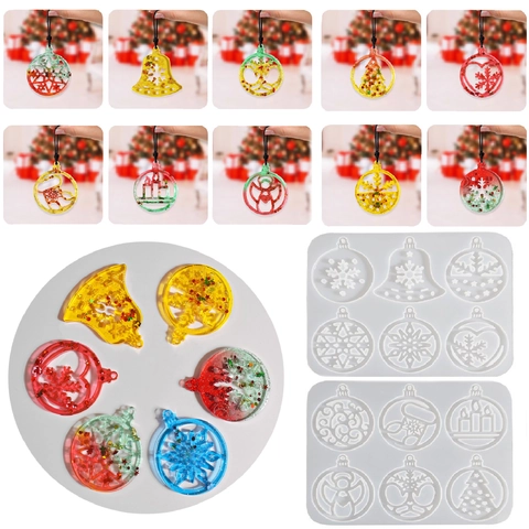 Molde De Silicona Para Colgante De Navidad Copo De Nieve Campana Para Fundición De Resina Joyería Bricolaje Decoración