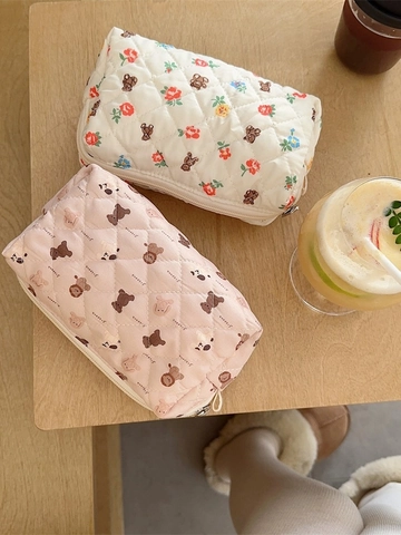 Borsa Trucco In Cotone Trapuntato Organizzatore Cosmetici Da Viaggio Portatile Grande Capacità Simpatico Disegno Animale Cerniera