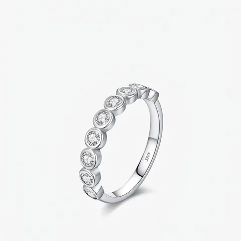 Moissanit Ring 925 Sterling Silber Zargenfassung Funkelnder Rundschliff Stapelbarer Band Schmuck Für Damen