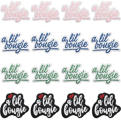 A Lil Bougie Geborduurde Patch Decoratieve Strijkpatch Stoffen Badge Hart Lettering Applicatie Voor Jassen Tassen DIY Mode