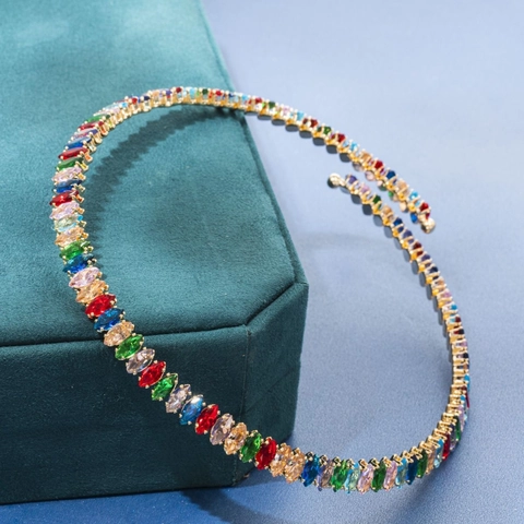 Marquise Zircon Choker Necklace Copper Colorful Rhinestone Luxury Geometric Collar For Women