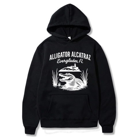 Men Hoodie Polyester Long Sleeve Kangaroo Pocket Fleece Lined Alligator Alcatraz Print Everglades Florida Theme Casual
