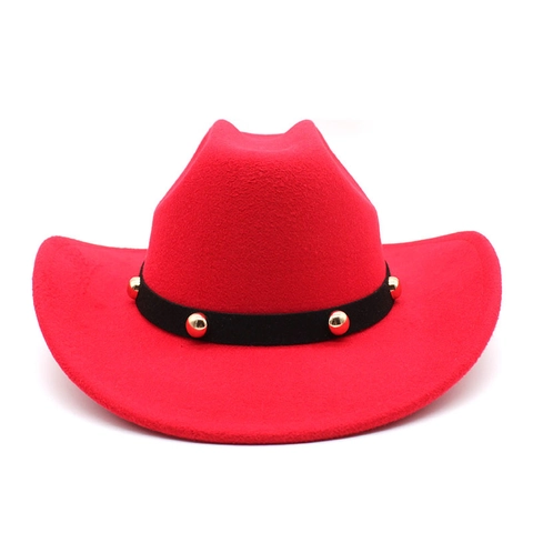 Western Cowboy Hat Wool Felt Wide Brim Fedora With Gold Rivets Black Band Retro British Style For Women And Men