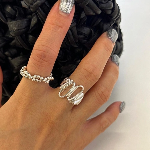 Irregular Water Drop Ring 925 Sterling Silver Adjustable Open Wave Line Minimalist Fashion Jewelry For Women