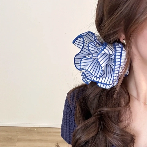 Elastici Per Capelli In Tessuto A Righe Scrunchie Soffici Sovradimensionati Bordo A Balze Accessori Eleganti Per Donne Ragazze