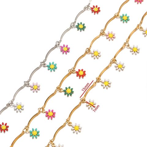 Catena A Maglia Margherita Acciaio Inossidabile Smalto DIY Creazione Gioielli Stile Boho Per Donne