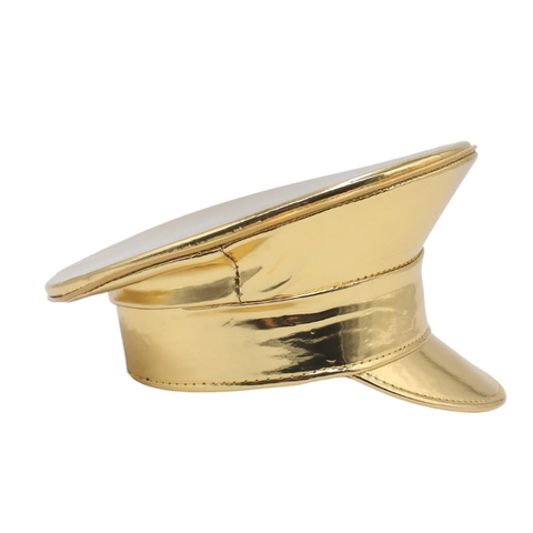 Shiny Metallic PU Leather Navy Captain Hat Military Style Stage Performance Party Costume Accessory For Men Women