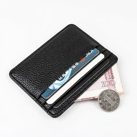 Ultra Slim Card Holder Minimalist Lychee Pattern PU Leather Card Case Multi Slot Wallet For Men Women