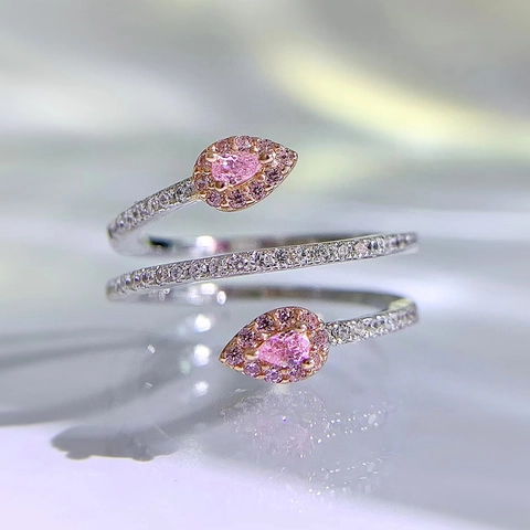Luxus 925 Sterlingsilber Rosa Strass Schlange Wickelring Verstellbarer Spiral Birnenförmiger Mode Schmuck Für Damen Geschenk