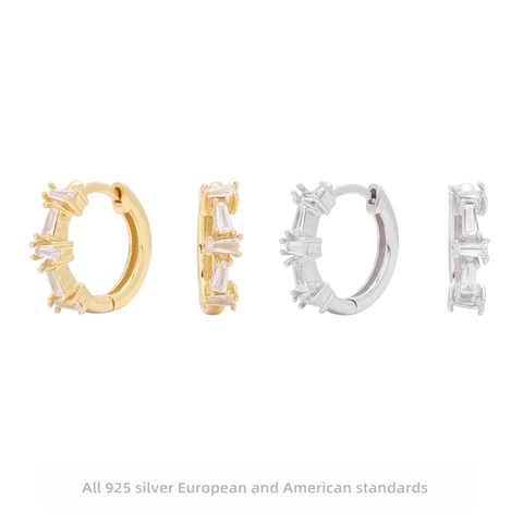 Pendientes de Aro de Plata de Ley 925 con Circonia Geométricos Minimalistas para Mujer Joyería de Moda Regalo