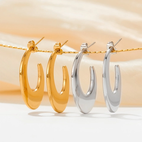 Geometrische Ovalen C-Vorm Hoop Oorbellen Roestvrij Staal Verguld Minimalistisch Franse Stijl Voor Vrouwen
