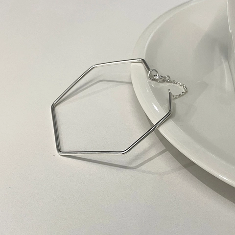 925 Sterling Silber Sechseck Geometrisches Armband Minimalistisch Verstellbare Kette Armreif Schmuck Für Frauen