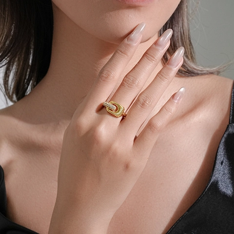 Twisted Knot Wrap Ring Stainless Steel Gold Plated Cubic Zirconia Geometric Adjustable Fashion Jewelry For Women