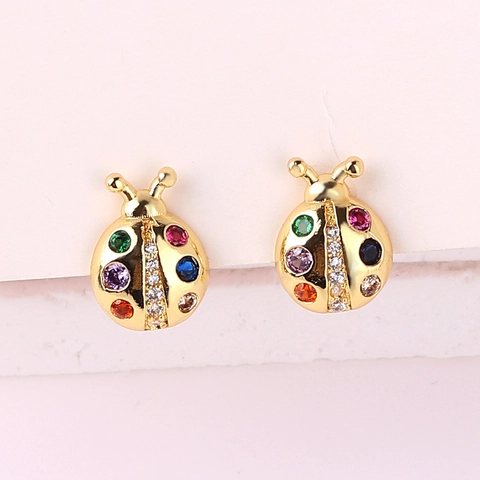Marienkäfer Ohrstecker Messing Gold Überzogen Bunte Zirkonia Insekten Mode Schmuck Für Frauen
