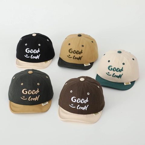 Cappello Da Baseball Bambini Cotone Blocchi Di Colore Ricamo Good Luck Smiley Protezione Solare Neonato Ragazzo Ragazza