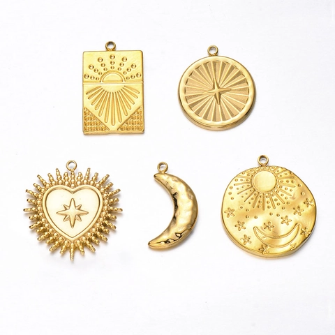 Edelstahl Sonne Mond Stern Herz Anhänger Vergoldet DIY Schmuckherstellung Charms Zubehör Geometrisch Himmlische Elemente