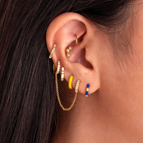Colorful Enamel Geometric Hoop Earrings With Cubic Zirconia For Women And 925 Sterling Silver Earring Post