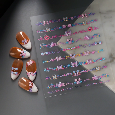 5D Embossed Nail Stickers Butterfly Bow Flower 3D Decals With Tiny Rhinestone Crystal Waterproof DIY Decoration For Women