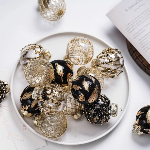 Christmas Tree Ball Ornaments Plastic Glitter Shatterproof Hanging Decorative Baubles For Holiday Party