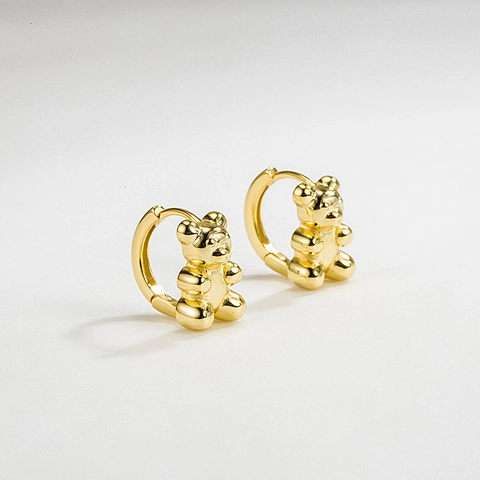 Cute 3D Bear Huggie Hoop Earrings 925 Sterling Silver Jewelry For Women Minimalist Animal Pendant Gold Plated