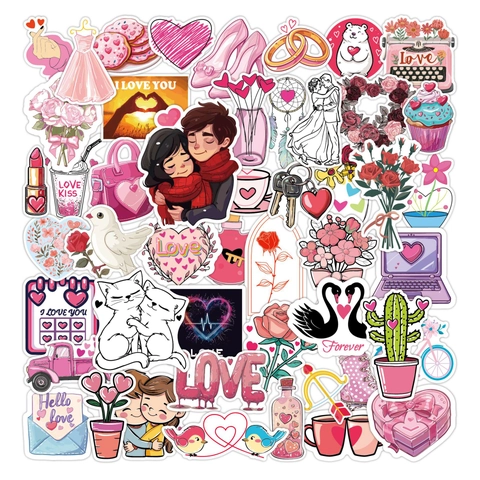 Pegatinas San Valentín PVC Patrones Románticos Corazón Pareja Para Álbum Recortes Portátil Botella Agua Coche Decoración