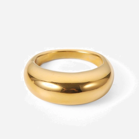 Dome Ring 18K Vergoldeter Edelstahl Poliert Klobig Französisches Vintage Minimalistisches Glattes Band Für Damen