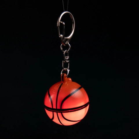 LED Glowing Keychain Disco Ball Football Basketball Star Design Plastic Metal Light Up Backpack Charm Accessory