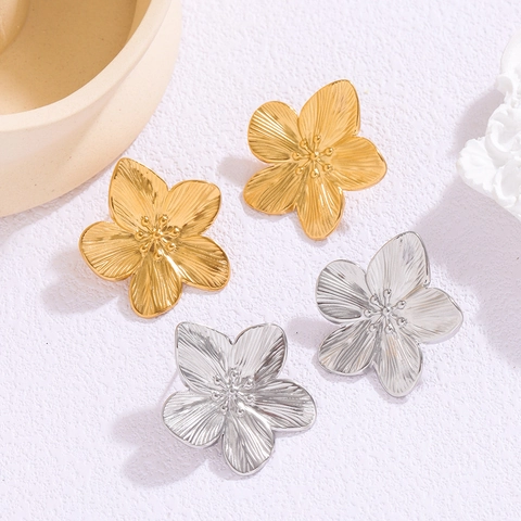 Blumen Ohrstecker Aus Edelstahl Mit Edelstahl Ohrstift 18K Vergoldet Vintage Gebürstet Floral Schmuck