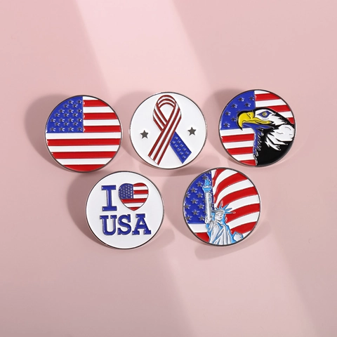 USA Thema Runde Emaille Brosche Pin US Flagge Freiheitsstatue Weißkopfseeadler I Love USA Legierung Abzeichen Schmuck