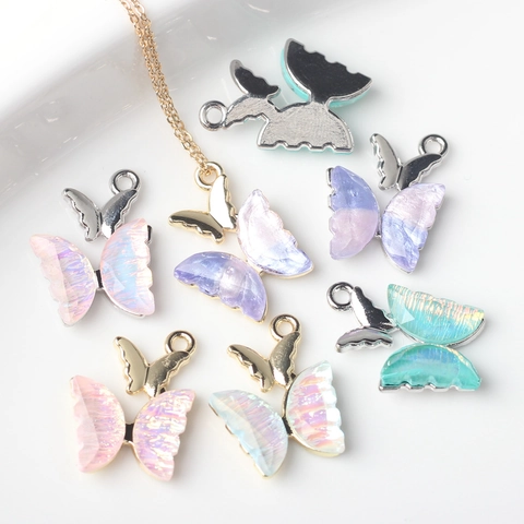 Colorful Butterfly Charms Alloy Iridescent Resin Pendants For DIY Jewelry Making Necklaces Bracelets Earrings Accessories
