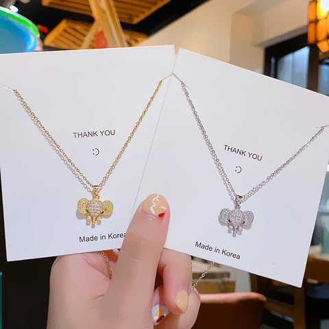 Mode Titanium Staal Olifant Hanger Ketting Voor Vrouwen Licht Luxe Goud Zilver Koper Strass Sleutelbeen Ketting Sieraden Cadeau