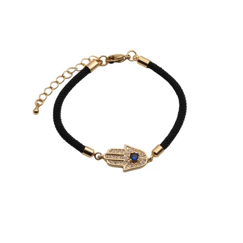 Hamsa Hand Böser Blick Armband Kupfer Zirkon Mikro Pave Böhmisch Verstellbar Geflochtenes Seil Schmuck Für Damen Schutz