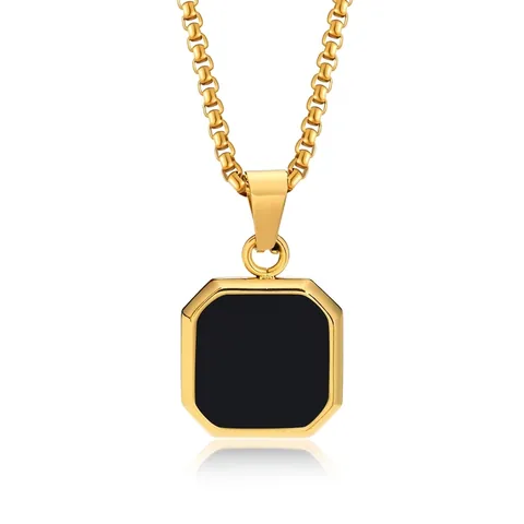 Octagonal Geometric Pendant Necklace 304 Stainless Steel Black White Shell Inlay For Men Women Fashion Jewelry Gift